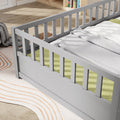 Twin Size Floor Bed, Integral Construction With Super High Security Barrier, Door, Children'S Floor Bed Frame, Montessori Wooden Children'S Floor Bed, Support Slat Grey Box Spring Required Twin Grey Wood Brown Bedroom American Design,Artsy Pine Bed Frame