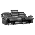 Luxurious Living Room Furniture 1Pc Gray Double Reclining Sofa With Center Drop Down Cup Holders, Receptacles Usb Ports,Faux Leather Upholstery Diamond Pattern Stitching Gray Faux Leather Wood Primary Living Space Luxury,Modern Solid Wood 3 Seat