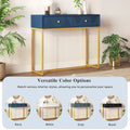 Modern Sleek Console Table Two Drawers With Stripe Design For Living Room And Entryway Navy Navy Mdf