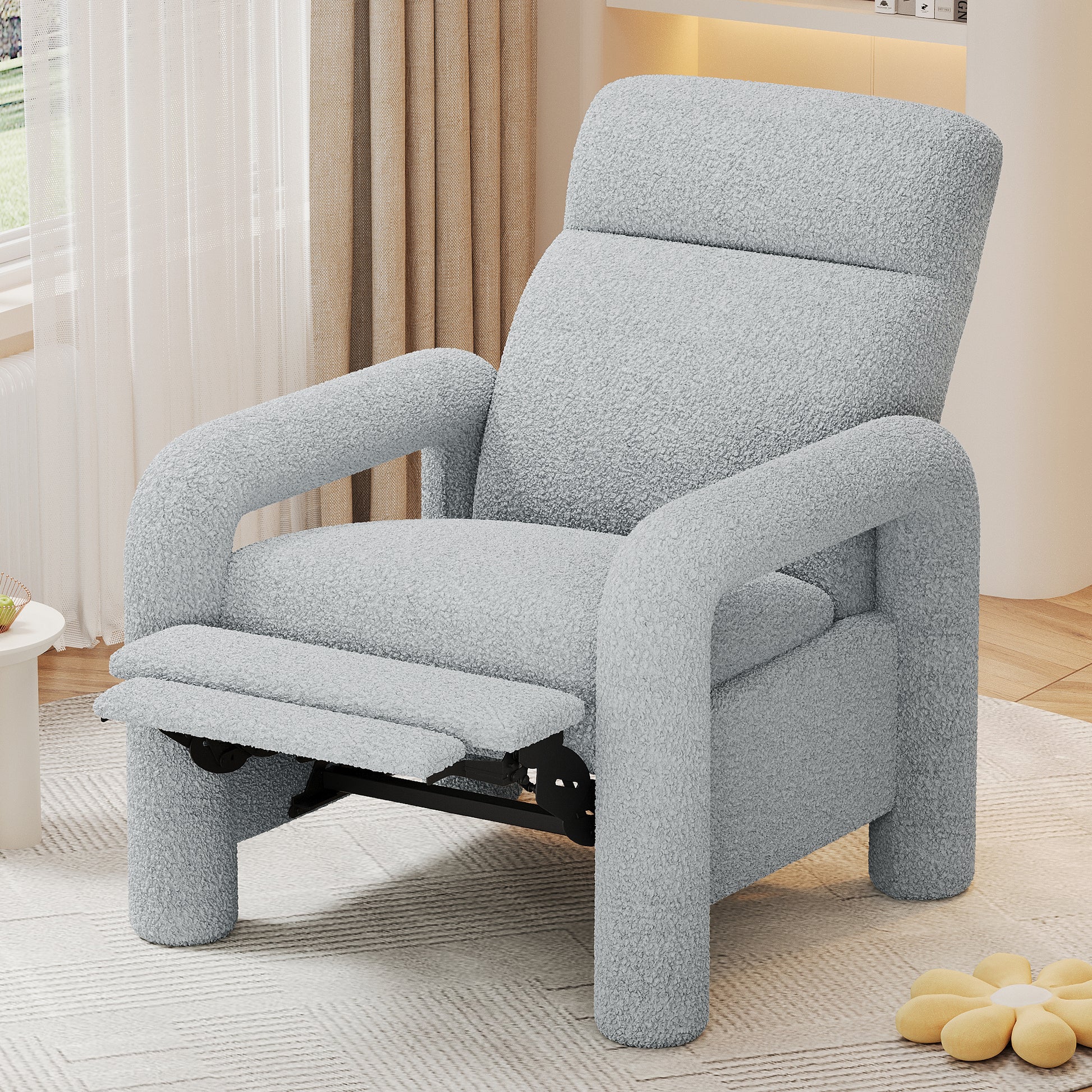 31.25" Push Back Recliner Armchair Upholstered Recliner Chair Single Sofa With Adjustable Backrest For Living Room, Light Grey Light Grey Teddy