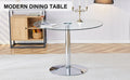 A Glass Tabletop With A Diameter Of 39.7 Inches And A Modern Minimalist Circular Dining Table With Electroplated Silver Metal Legs. Suitable For Restaurants, Living Rooms, And Conference Rooms.Dt