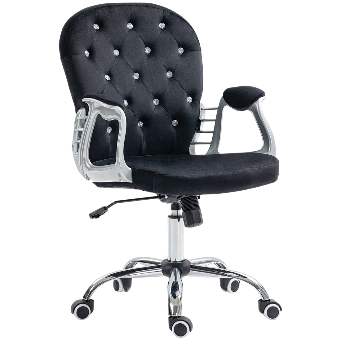 Vinsetto Velvet Home Office Chair, Button Tufted Desk Chair With Padded Armrests, Adjustable Height And Swivel Wheels, Black Black Polyester