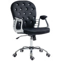 Vinsetto Velvet Home Office Chair, Button Tufted Desk Chair With Padded Armrests, Adjustable Height And Swivel Wheels, Black Black Polyester