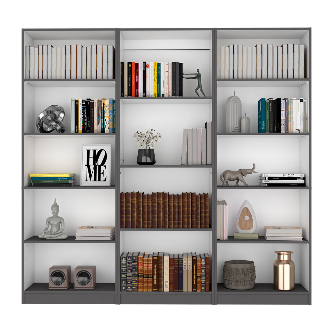 Bartow 3 Piece Home Bookcase Set, 74" Wide With 14 Shelvesliving Room Set Set Matt Gray White Freestanding Multicolor Office Modern Particle Board