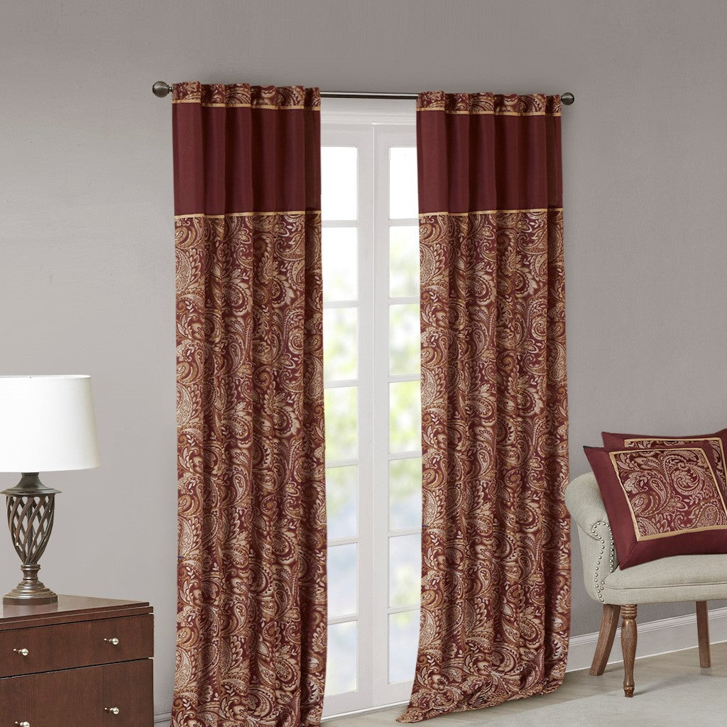 Jacquard Curtain Panel Pair 2 Pcs Window Panels Burgundy Polyester