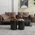 Homcom Nesting Storage Ottomans Set Of 2 With Lids, Hidden Space Black Metal