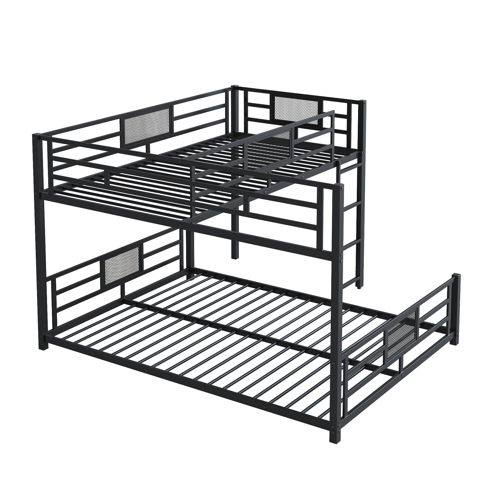 L Shaped Metal Twin Over Full Size Bunk Bed, Black Box Spring Not Required Black Metal Metal