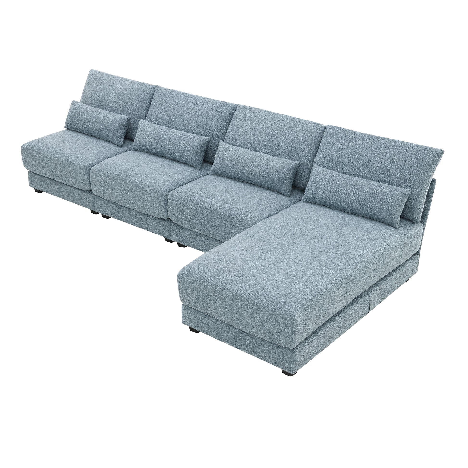 120*61" Oversized Deep Seat Sectional Sofa With Reversible Chaise,Loop Yarn Fabric 5 Seat Armless Indoor Furniture,Convertible L Shaped Couch For Living Room,Apartment,3 Colors Blue Fabric 5 Seat