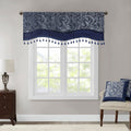 Jacquard Window Rod Pocket Valance With Beads Navy 50X18
