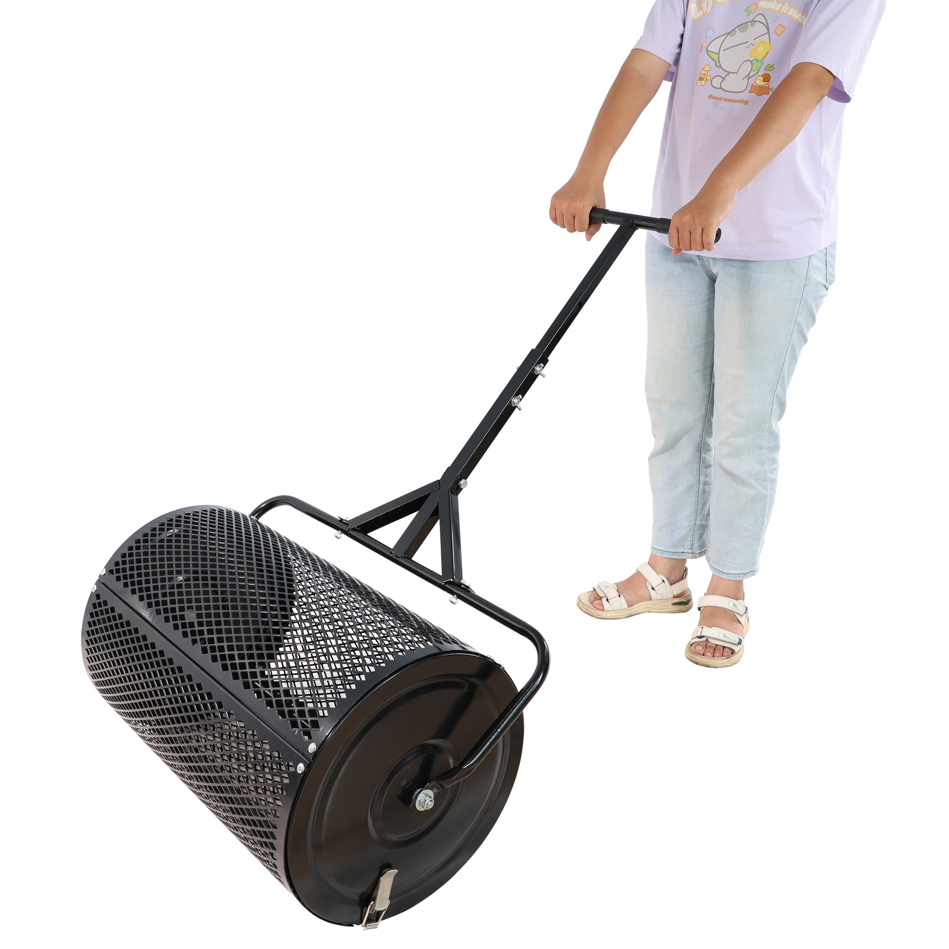 Compost Spreader Peat Moss Spreader With Upgrade T Shaped Handle For Planting Seeding Durable Lightweight Metal Mesh Spreader For Lawn Garden Care Manure Spreaders Black Black Iron