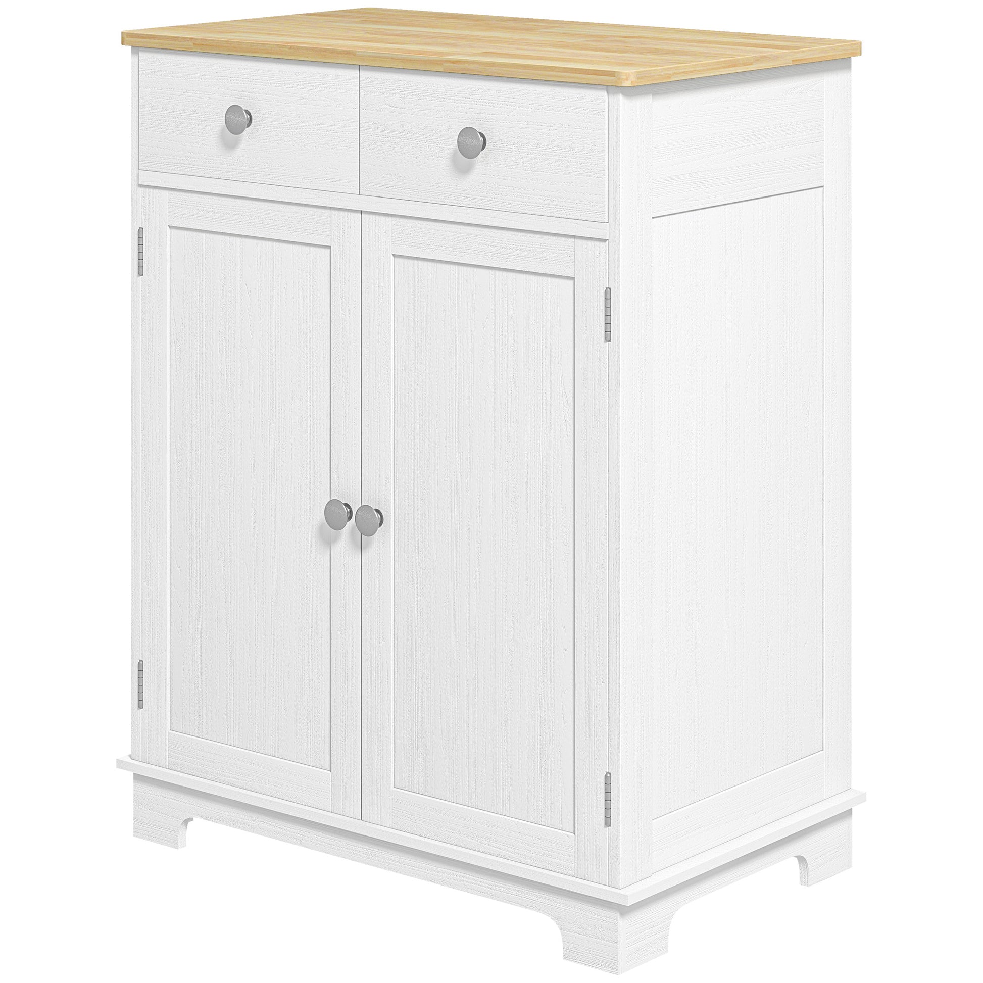 Homcom Sideboard With Solid Wood Countertop, Modern Kitchen Storage Cabinet, Coffee Bar Cabinet With 2 Drawers, Doors And Adjustable Shelf, Distressed White White Wood