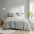 3 Piece Cotton Jacquard Duvet Cover Set Queen Gray Cotton