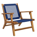 Outsunny Patio Acacia Wood Adirondack Chair, Modern Wood Fire Pit Chair With Pp Rope Weave, Coconino Lounge Chair With High Backrest Support, Dark Blue Blue Wood