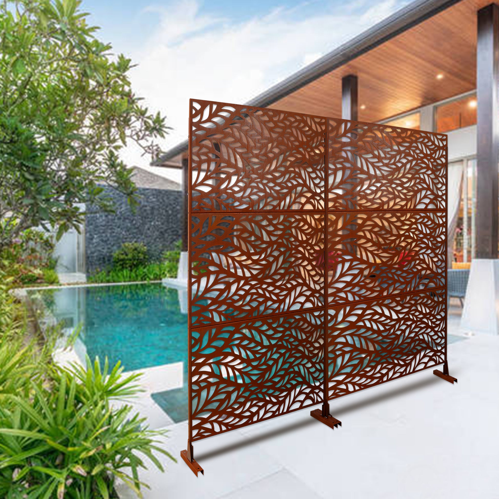 Outdoor & Indoor Privacy Screen Metal Privacy Screen 76" H 48" W, Freestanding Decorative Privacy Screen For Deck Balcony Patio, Privacy Fence Panels For Outside Lawn Garden Ps110 Rusty Rust Red Steel