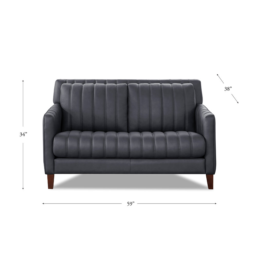 Ennis Leather Loveseat Gunmetal Down Filling Genuine Leather