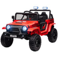 Qaba 12V Ride On Truck, Battery Powered Kids Electric Car With Parent Remote, 4 Suspension Wheels, 3 Mph Max Speed, Music, Horn & Led Lights For Ages 3 6 Years Old, Red Red Plastic