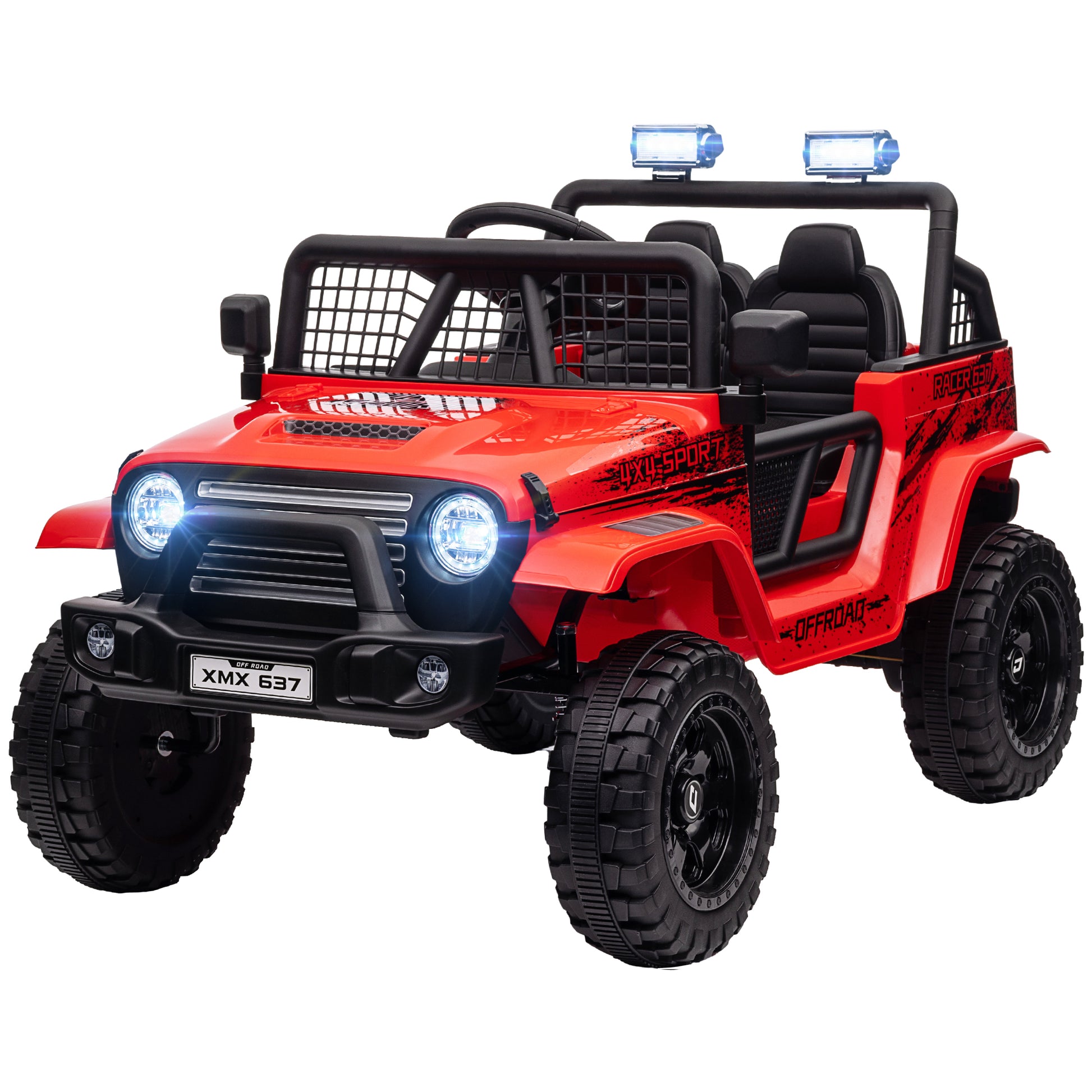 Qaba 12V Ride On Truck, Battery Powered Kids Electric Car With Parent Remote, 4 Suspension Wheels, 3 Mph Max Speed, Music, Horn & Led Lights For Ages 3 6 Years Old, Red Red Plastic