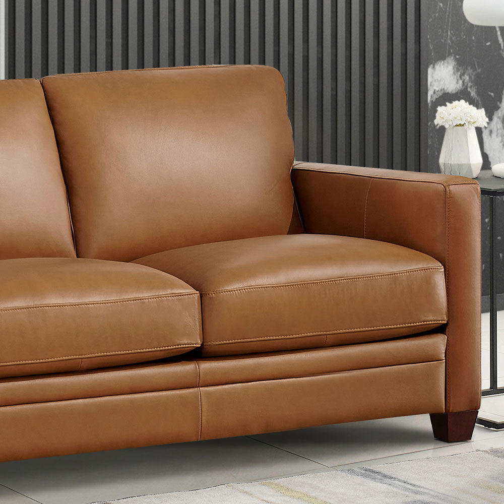 Naples Leather Loveseat Cognac Down Filling Genuine Leather