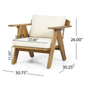 Outdoor Acacia Wood Club Chairs With Cushions Set Of 2 , Teak Finish Beige, 30.75