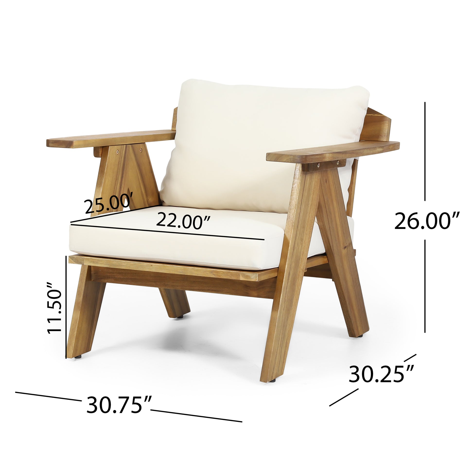 Outdoor Acacia Wood Club Chairs With Cushions Set Of 2 , Teak Finish Beige, 30.75" W X 30.25" D X 26.00" H Beige Acacia Wood