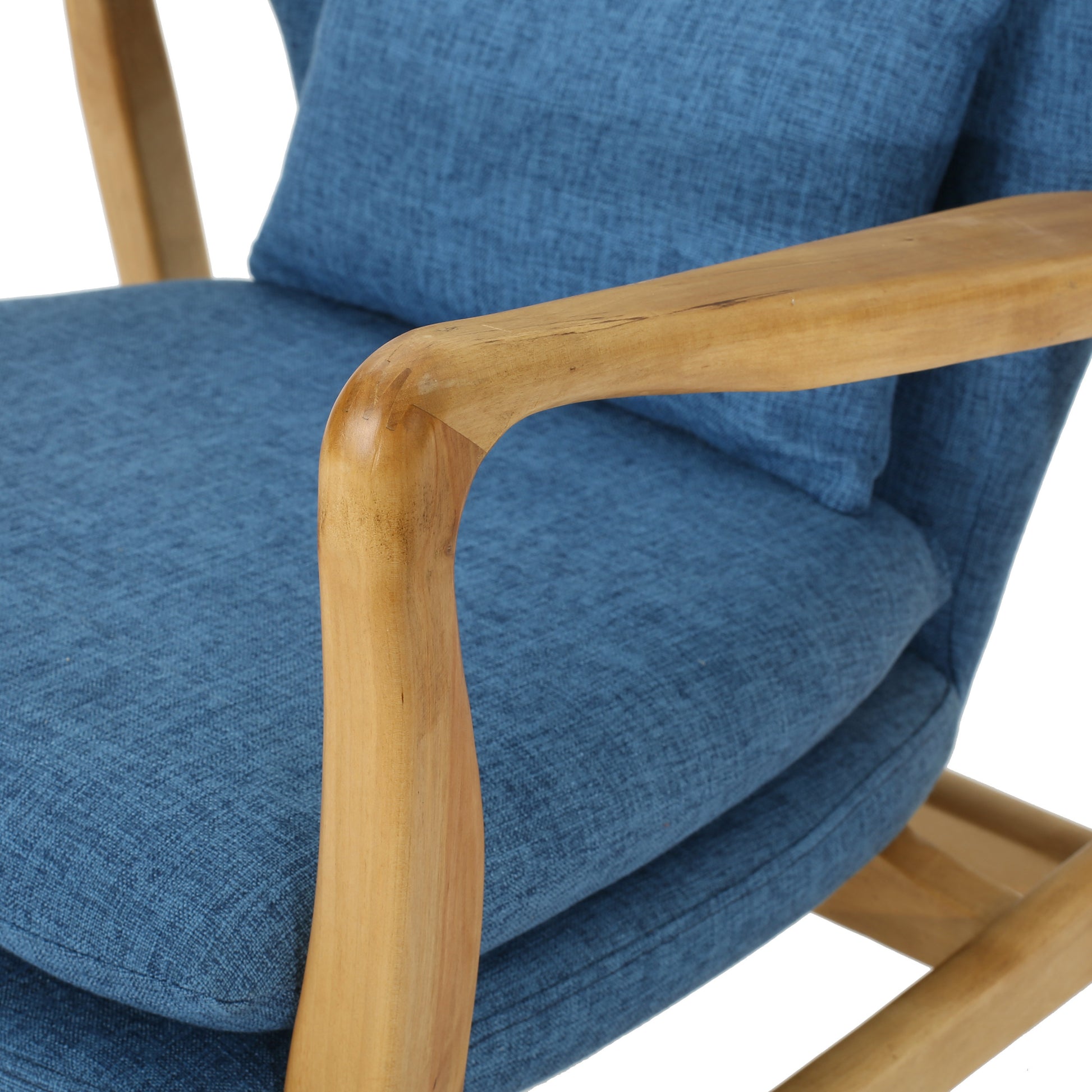 Elegant Solid Wood Rocking Chair With Blue Linen Cushion Blue Fabric