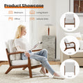 Chair With Lumbar Pillow, Lounge Arm Chairs, Linen Fabric Comfy Reading Chair With Wood Frame For Living Room Beige Acacia Wood