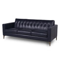 Mid Century Tufted Leather Sofa Navy Leather 3 Seat