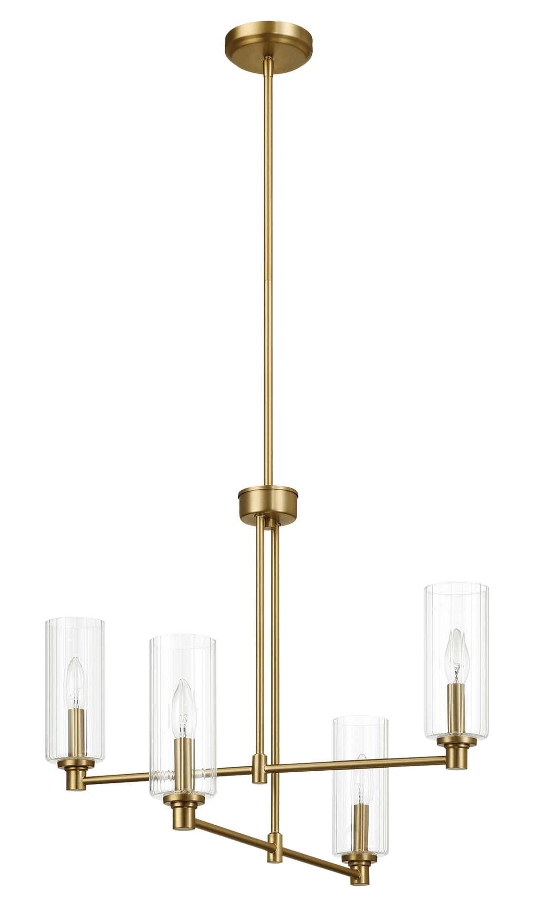 Enigma Four Lights Chandelier With Clear Ribbed Glass Satin Brass Clear,Gold Brass,Glass