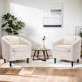 Coolmore Living Room Accent Barrel Chair, Century Modern Style Decorative Chair, Armchair For Living Room With Thick Cushions And Pillows, Comfy Single Sofa Chair, Chair With Wooden Legs,Beige Beige Corduroy
