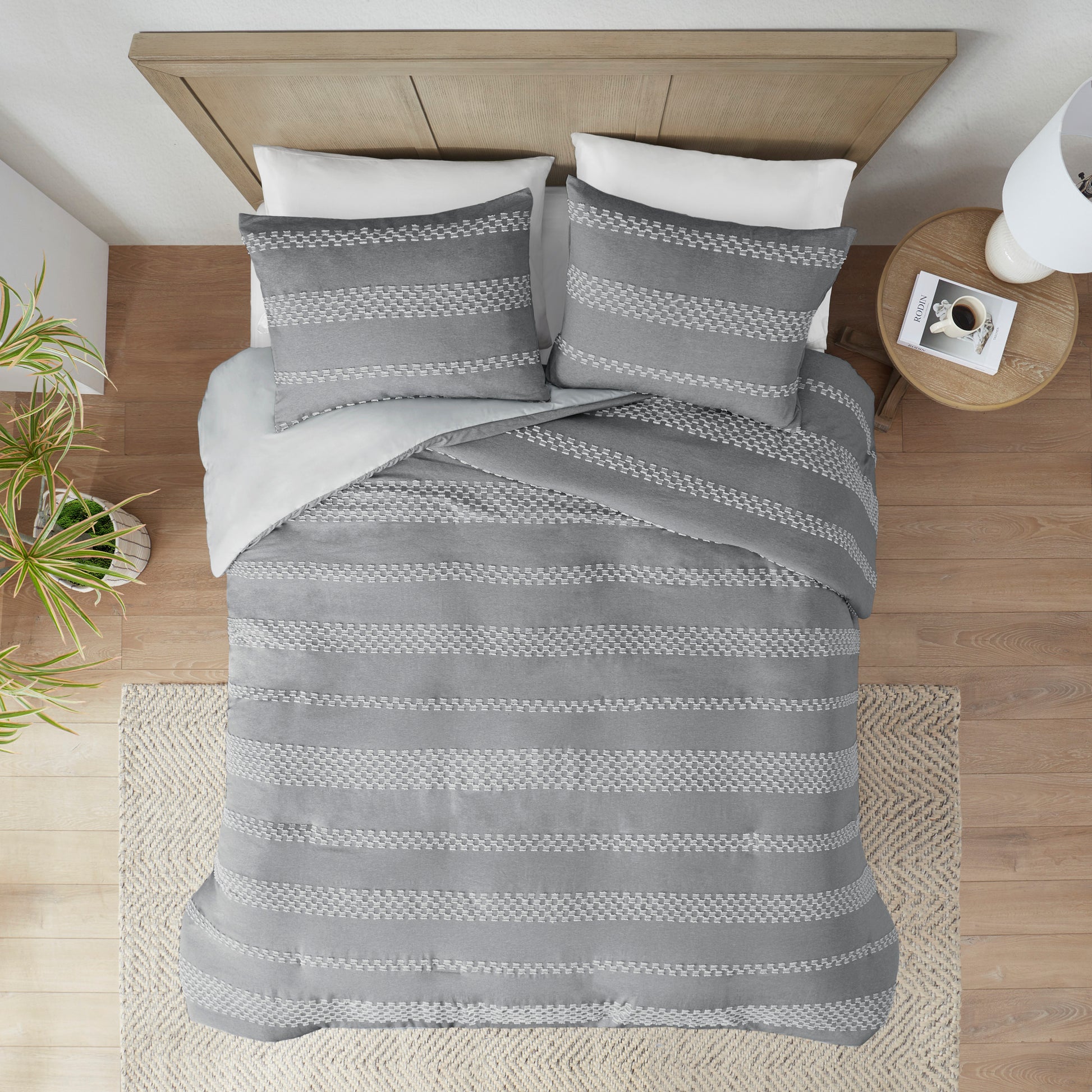 3 Piece Clipped Jacquard Duvet Cover Set Queen Gray Polyester