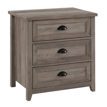 Transitional Farmhouse Framed 3 Drawer Nightstand With Cup Handles Grey Wash Gray Wash Mdf