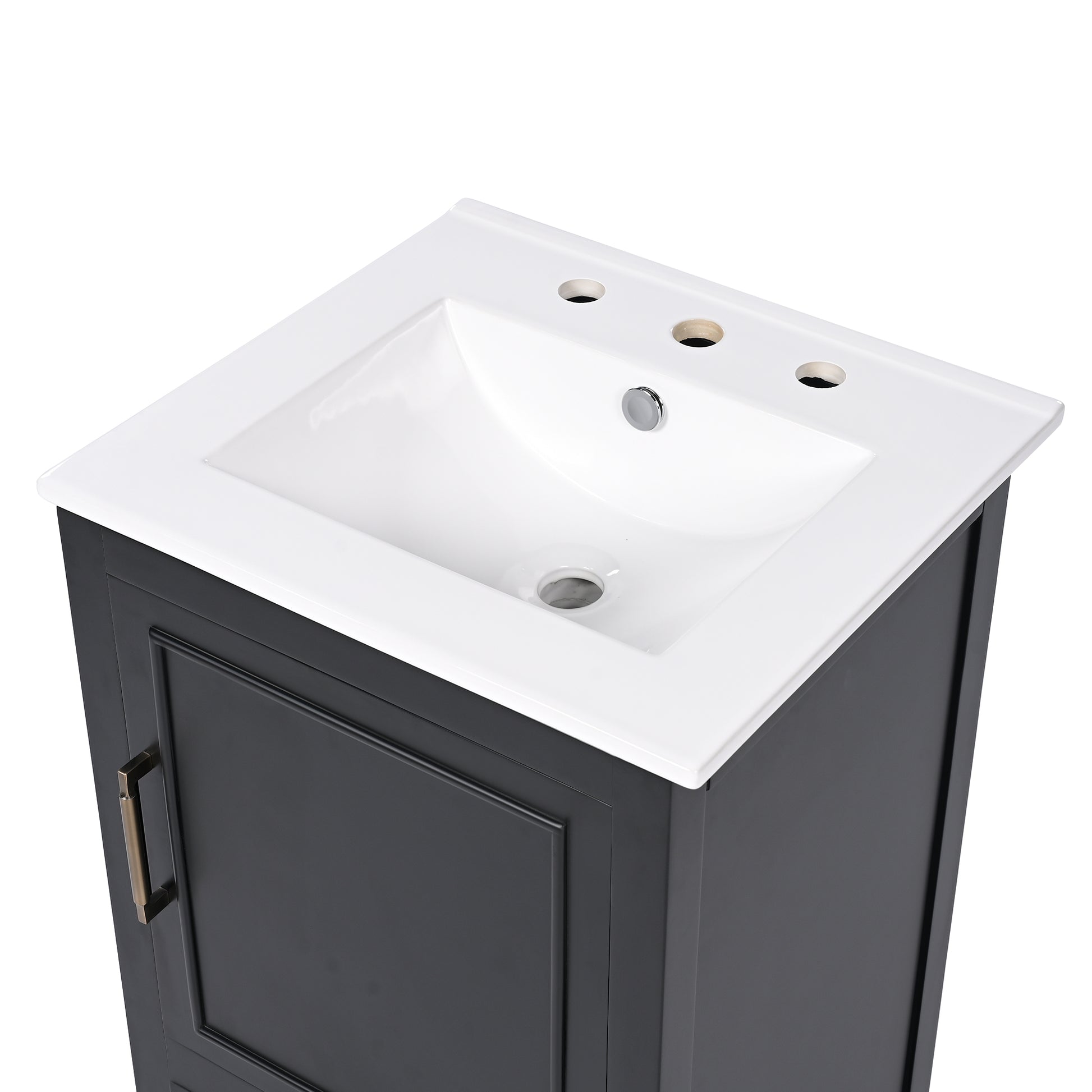 20" Bathroom Vanity With Sink, Bathroom Cabinet With Two Doors, Door Shelf Storage And Adiustable Foot Pads, A Drawer, Black Black Solid Wood Mdf