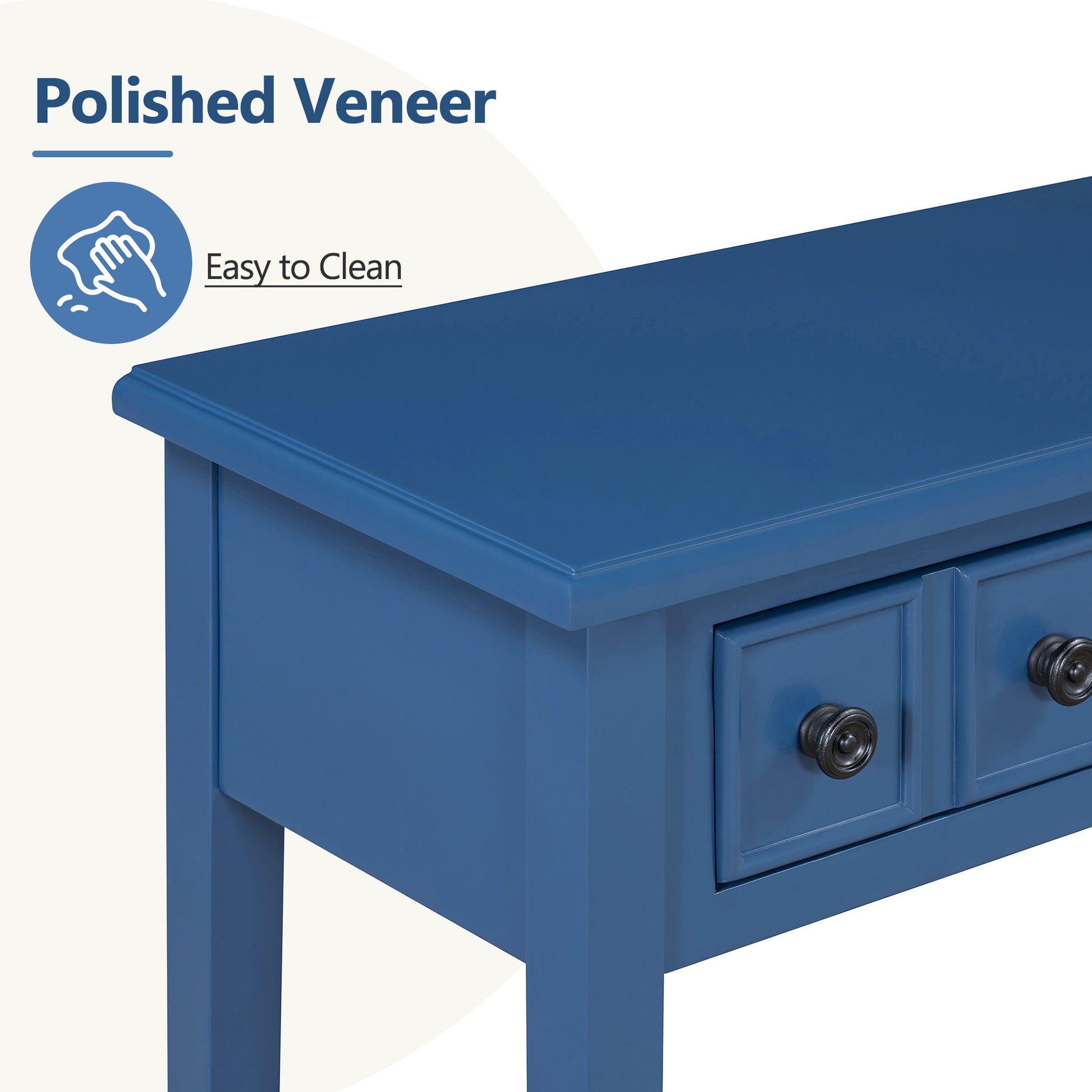 Entryway Table With 2 Drawers, Rustic Console Table With Open Shelf And Rubber Wood Legs For Entryways, Living Rooms, And Hallways Navy Navy Mdf,Rubber Wood