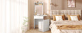 Small Vanity Desk With Mirror And Light, Dressing Table With Charging Station & Fold Up Panel For Small Space, Compact Makeup Vanity Set With Hidden Stool For Bedroom, White White Mdf,Tempered Glass