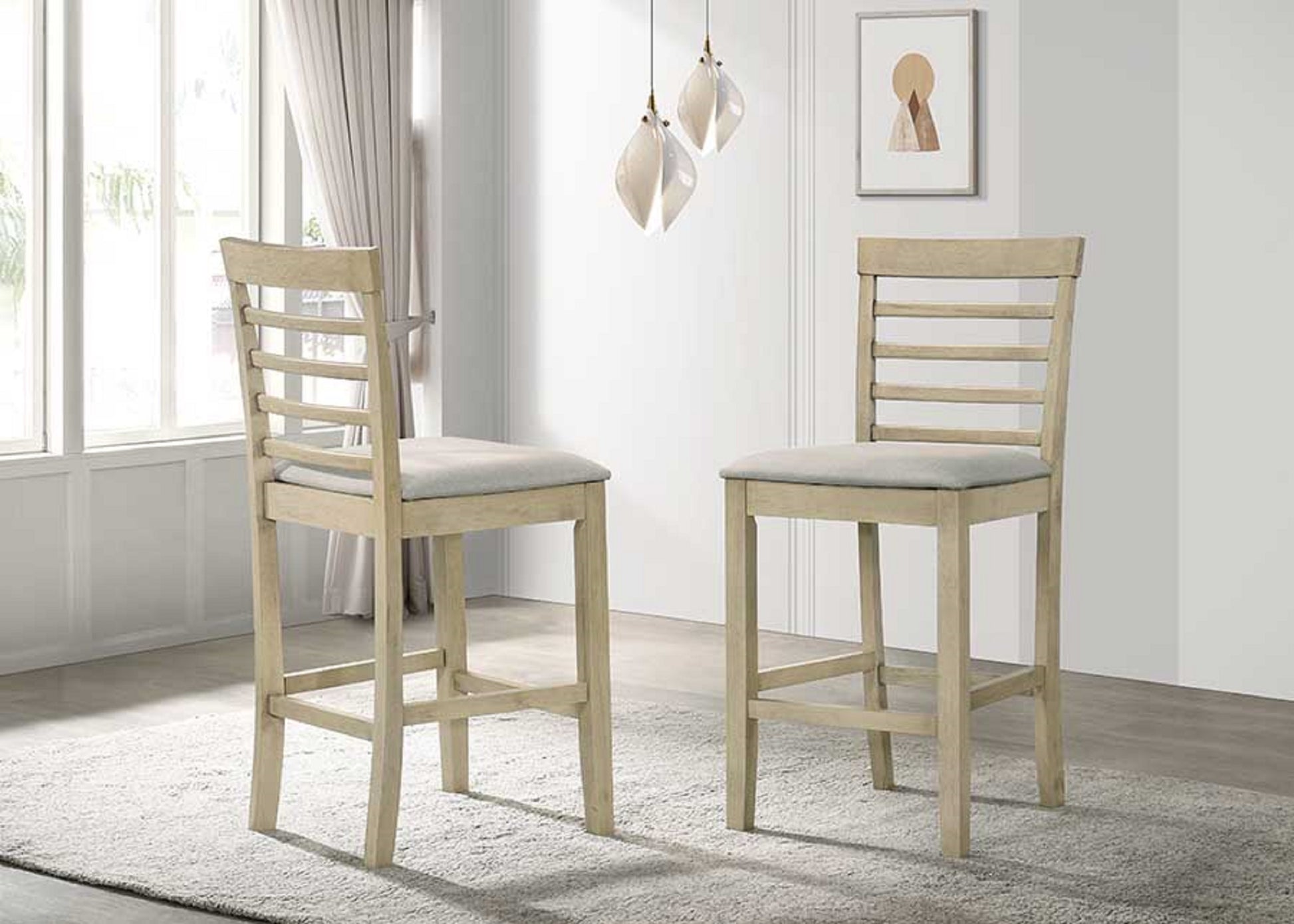 Beautiful Cream Color Counter Height 2Pc Dining Pub Height Chairs Upholstered Seat Dining Room Wooden Furniture Cream Dining Room Contemporary Bar Stools Slat Back Set Of 2 Wood