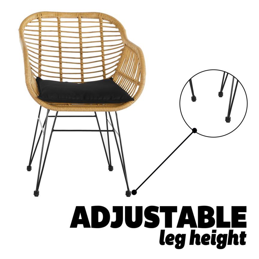 St.Lucia 3Pc Casual Outdoor Set Natural With Black Blue Cushion Black Brown Pe Rattan Iron