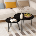 27.56'' Round Nesting Coffee Table Set Of 2, Circular Nesting End Table Set, Round Marble Tabletop, And Sturdy Metal Base For Living Room, Bedroom, Black Black Round Wood Metal