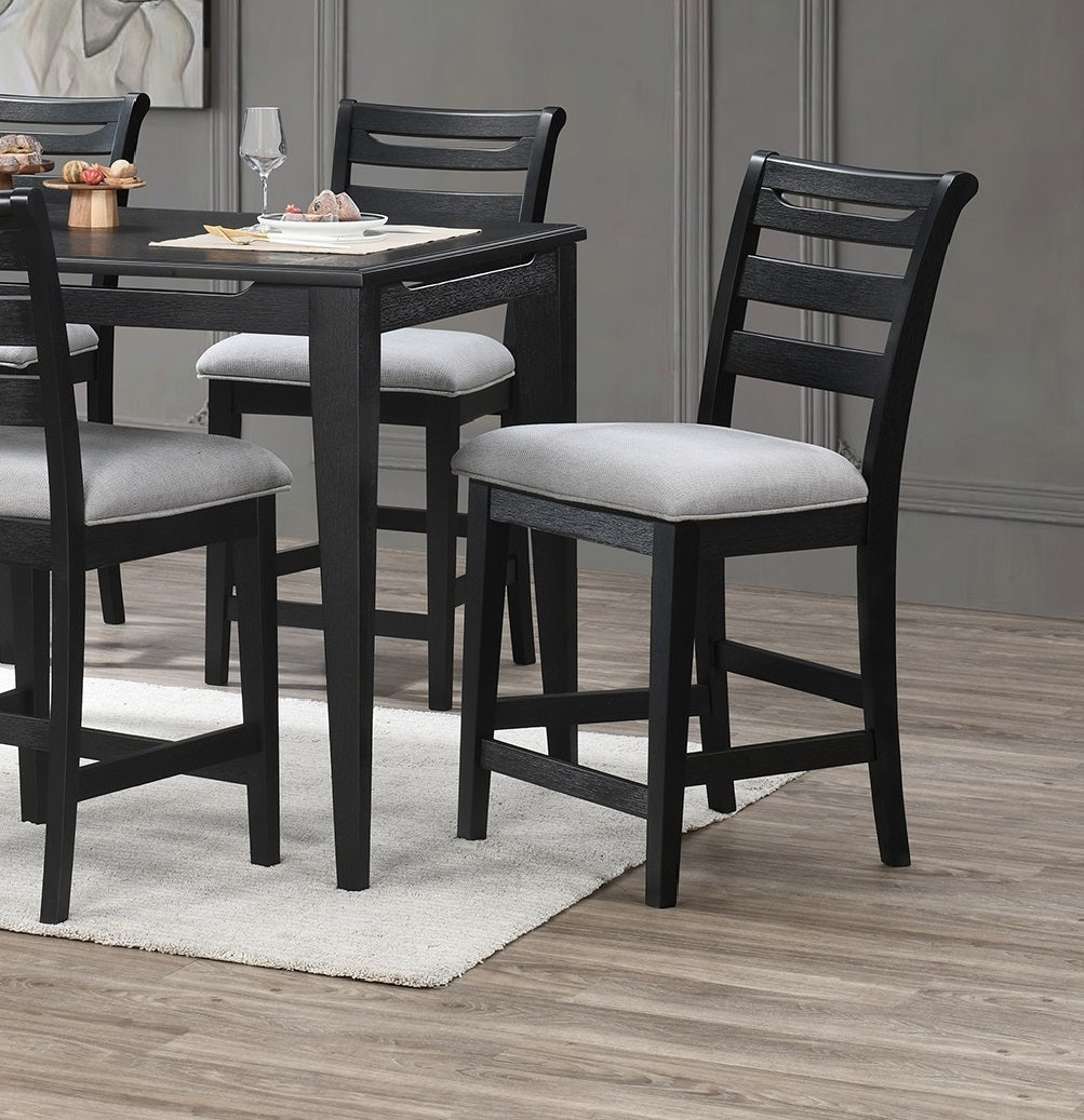 Black Color 7Pc Dining Set Counter Height Table And 6X High Chairs Upholstered Fabric Cushion Seats Solid Wood Dining Room Furniture Wood Dining Room Solid Wood Rubberwood Rectangular Dining Table With Chair Upholstered Chair Wood Black Ladder Back Seats