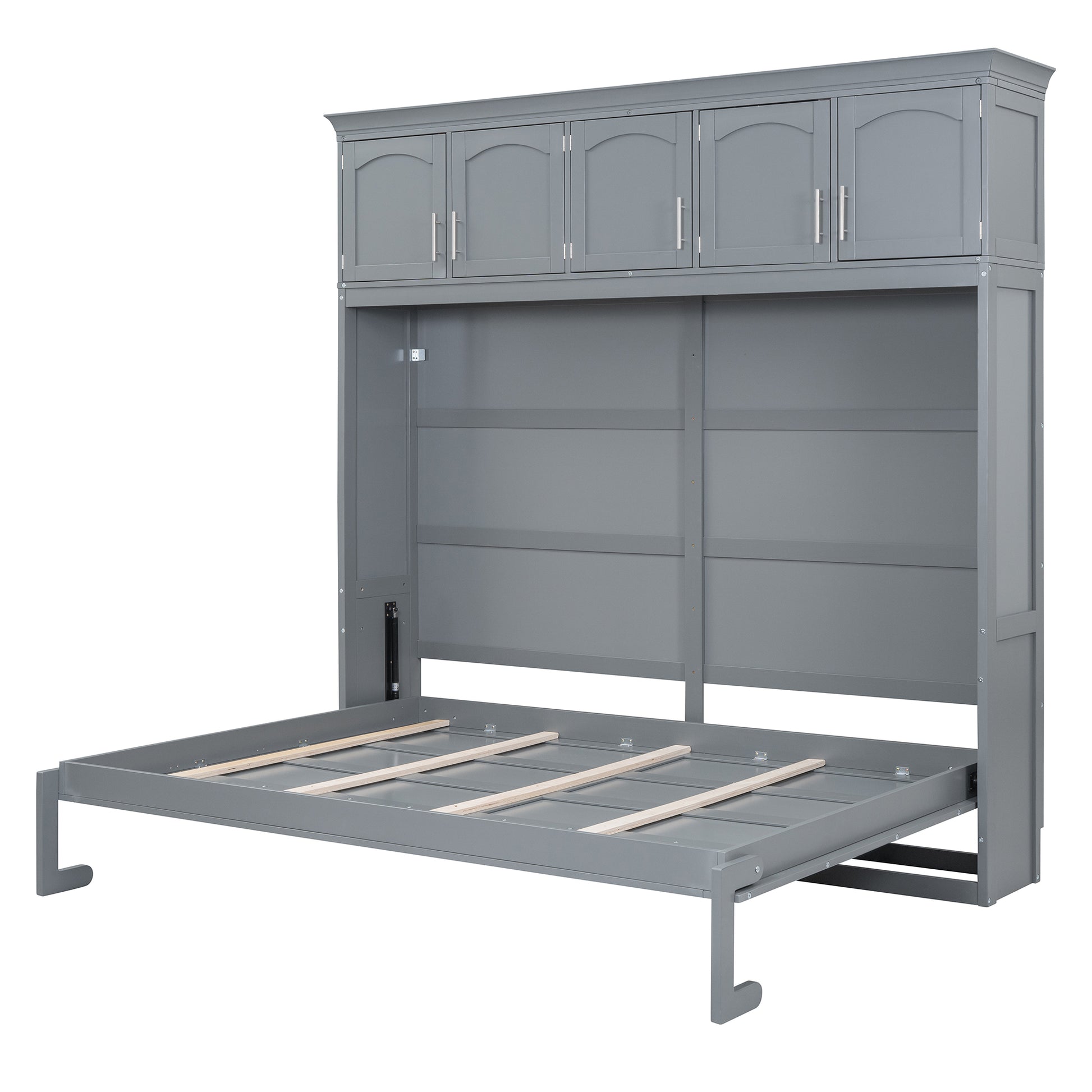 Full Size Murphy Bed Wall Bed With Top Cabinets,Gray Full Gray Plywood