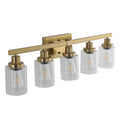 Golden 5 Light Vanity Light With Clear Glass Shades, Modern Iron Metal Bathroom Wall Fixture For Mirror, Ideal For Bathroom And Dressing Table No Bulbs Golden Glass Iron