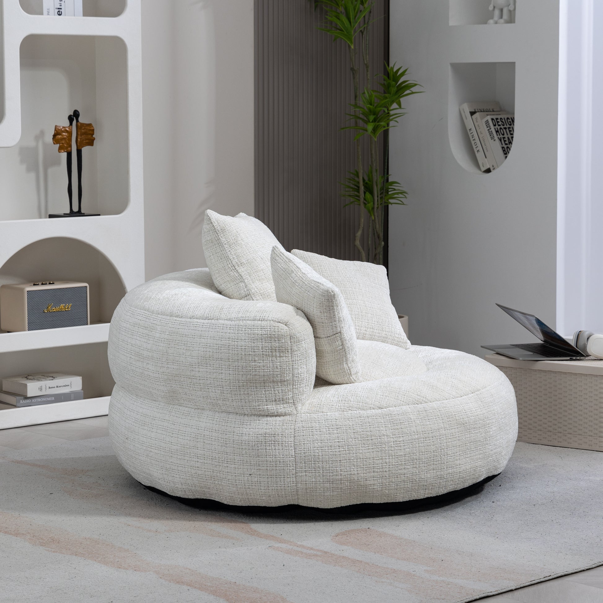 Coolmore Lazy Sofa Durable Comfort Lounger High Back Bean Bag Chair Couch With Three Pillows For Adults And Kids, Indoor & Outdoor, Single Gaming Sofa Chair For Bedroom,Office Beige Chenille Beige Foam Chenille 1 Seat