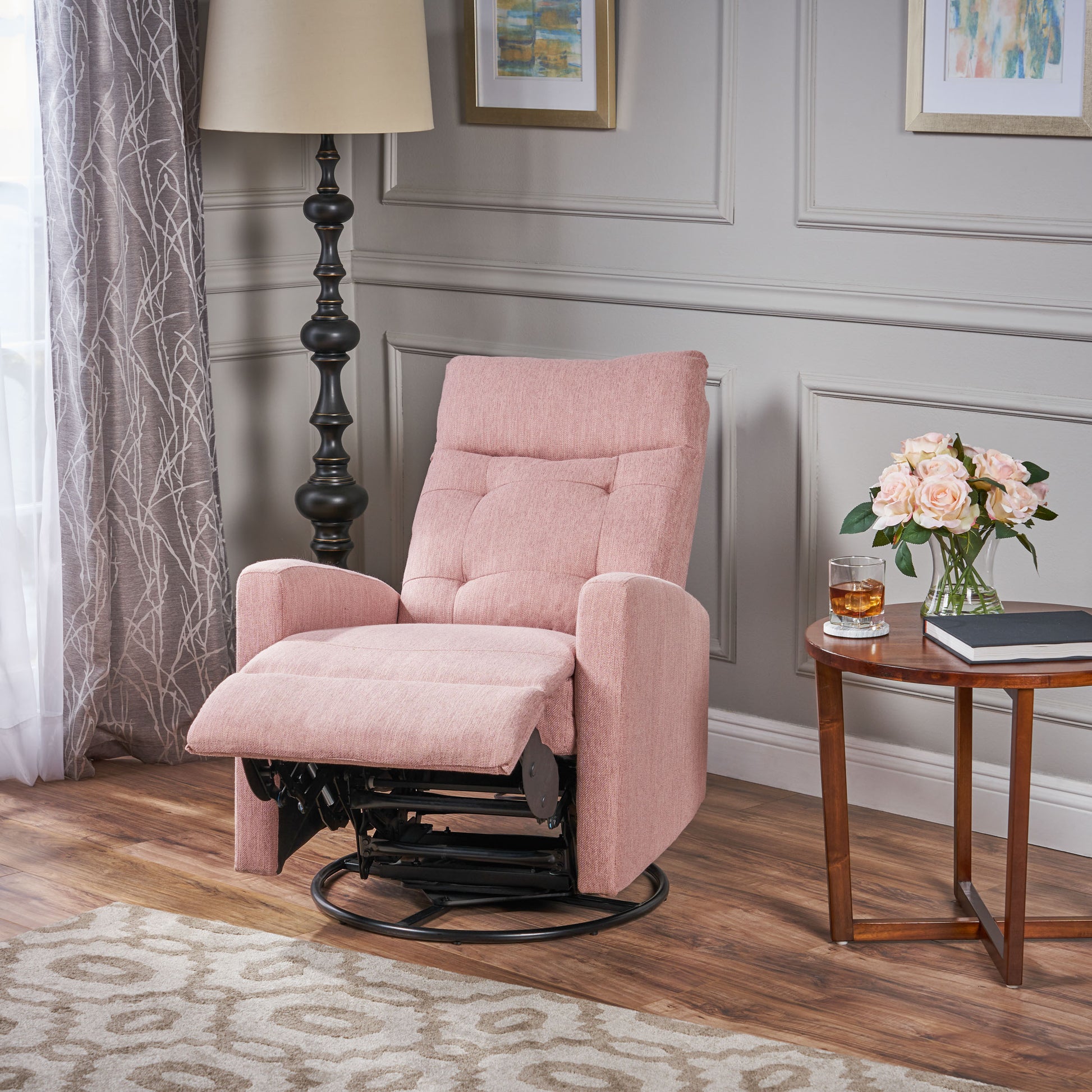 Glider Swivel Recliner Chair Blush Fabric