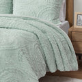 Embroidered Medallion Faux Fur Ultra Plush Comforter Mini Set King Green Polyester