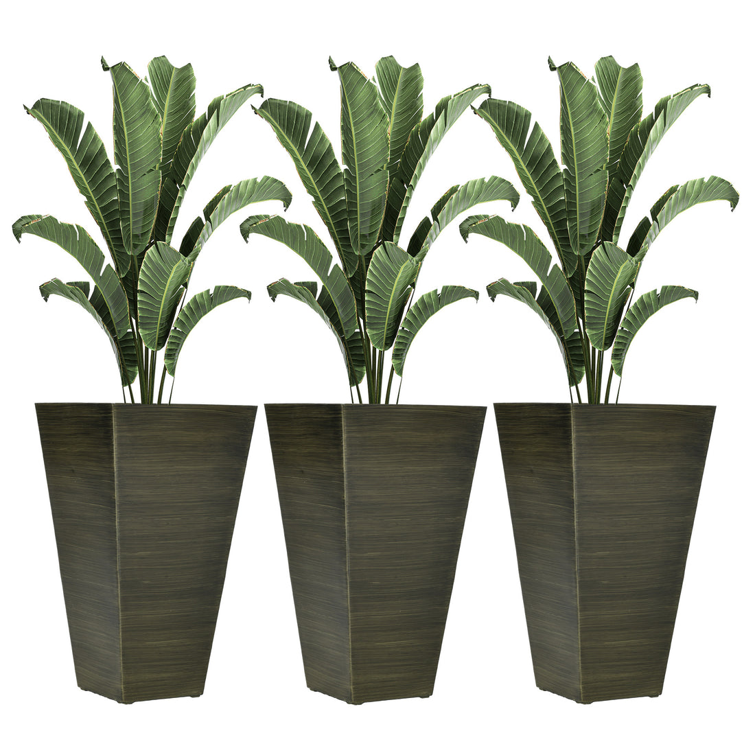 Outsunny 28" Tall Outdoor Planters, Set Of 3 Large Taper Planters With Drainage Holes And Plug, Faux Wood Plastic Flower Pots For Outdoor, Indoor, Garden, Patio, Dark Brown Brown Polypropylene