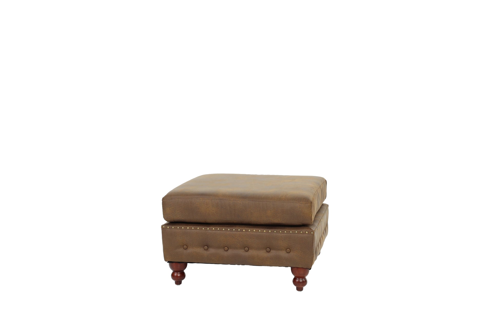 1Pc Cocktail Ottoman Dark Coffee Tufted Wooden Legs Living Room Furniture Dark Coffee Faux Leather Wood Primary Living Space Solid Contemporary,Luxury,Traditional Rubberwood Rectangle Nailhead Trim