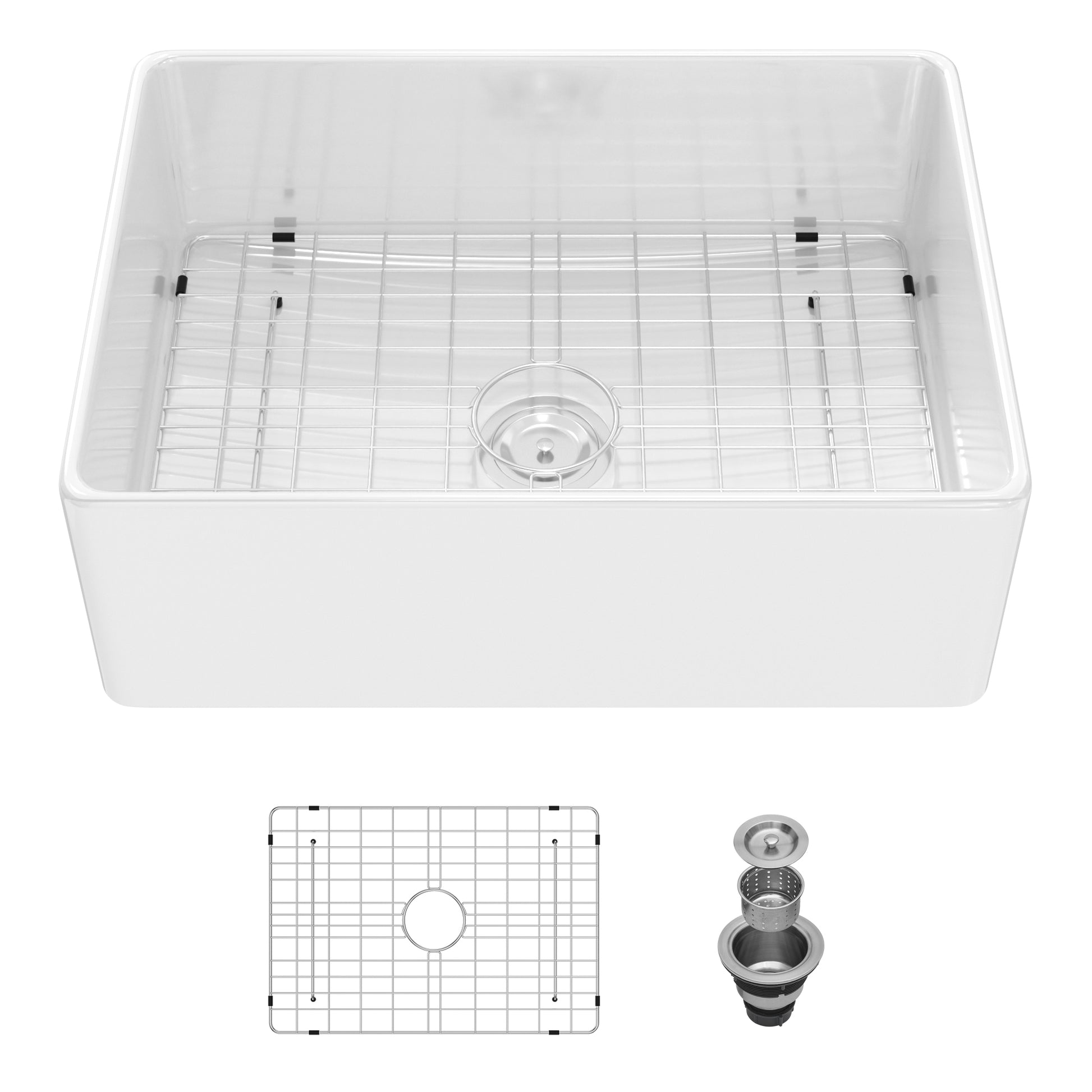 28 White Farmhouse Sink 28 Inch Kitchen Sink Ceramic Single Bowl With Drain Assembly And Bottom Grid White Ceramic