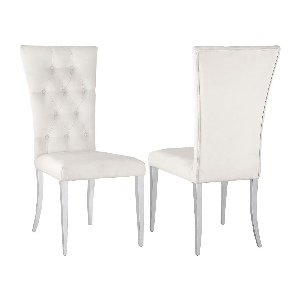 Set Of 2 Velvet Upholstered Dining Chairs, White And Chrome Solid White Dining Room Rectangular Dining Chairs Set Of 2 Steel,Velvet