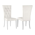 Set Of 2 Velvet Upholstered Dining Chairs, White And Chrome Solid White Dining Room Rectangular Dining Chairs Set Of 2 Steel,Velvet