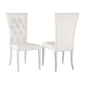 Set Of 2 Velvet Upholstered Dining Chairs, White And Chrome Solid White Dining Room Rectangular Dining Chairs Set Of 2 Steel,Velvet