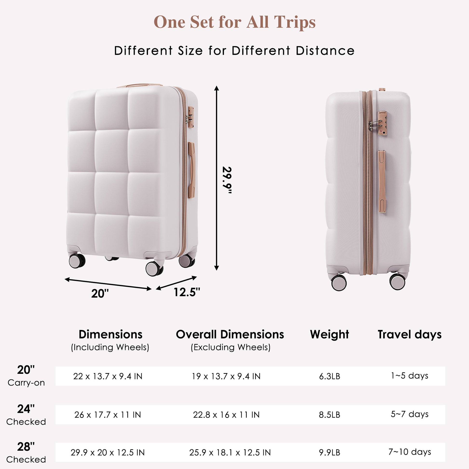 Luggage Sets 4 Piece, 20 Inch With Usb Port, Expandable Abs Durable Suitcase With Travel Bag, Cup Holder, Abs Hard Shell Luggage With Spinner Wheels, Light Grey Light Grey Abs